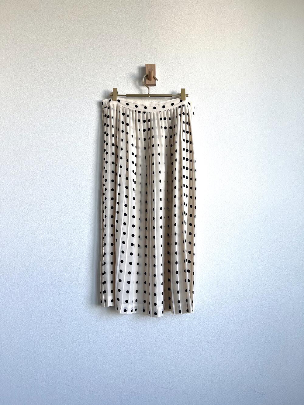Vintage Arthur Chapnik 100% Silk Pleated Polka Dot Cream Maxi Skirt - Size 8